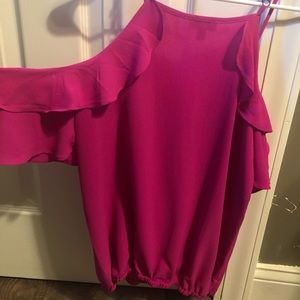 Charming Charlie Ruffled Cold Shoulder Top Dark Pink